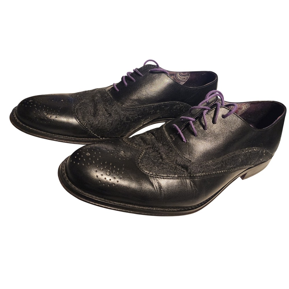 Robert Graham Magaw Mens Black Leather Paisley Wingtip Oxford Shoes Size 10 D